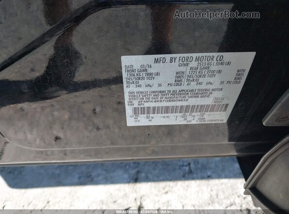 2FMPK4K97GBB09832 2016 FORD EDGE Black ძრავის განყოფილების ხედი
