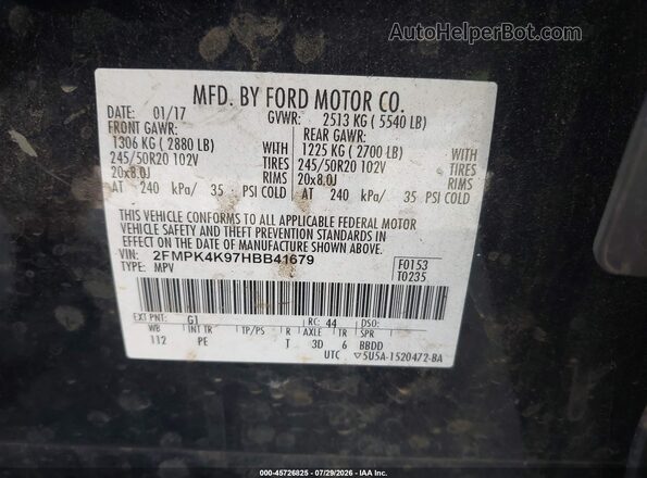 2FMPK4K97HBB41679 2017 FORD EDGE Black Շարժիչի բաժամունքի տեսք