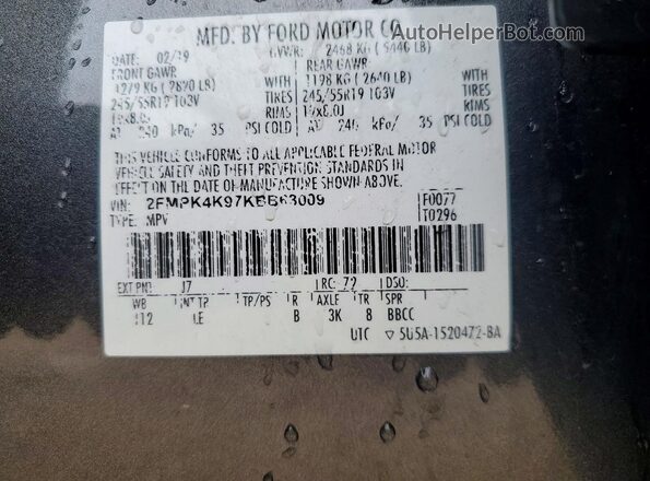 2FMPK4K97KBB63009 2019 FORD EDGE Gray Widok komory silnika