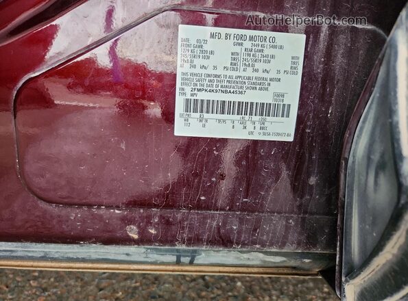 2FMPK4K97NBA45367 2022 FORD EDGE Burgundy Вид наклейки з VIN-кодом