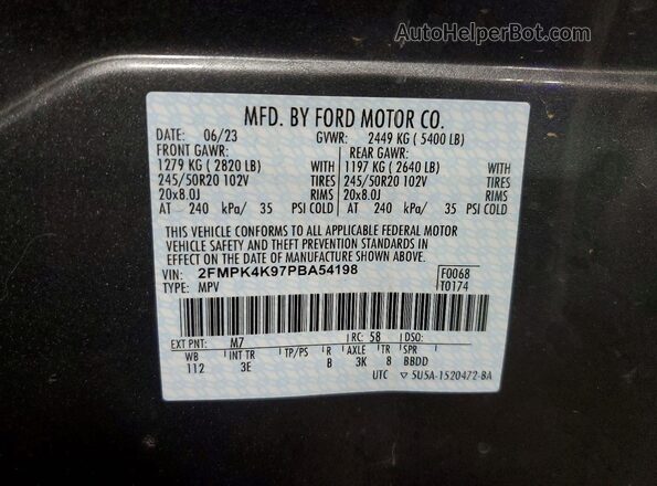 2FMPK4K97PBA54198 2023 FORD EDGE Gray Շարժիչի բաժամունքի տեսք