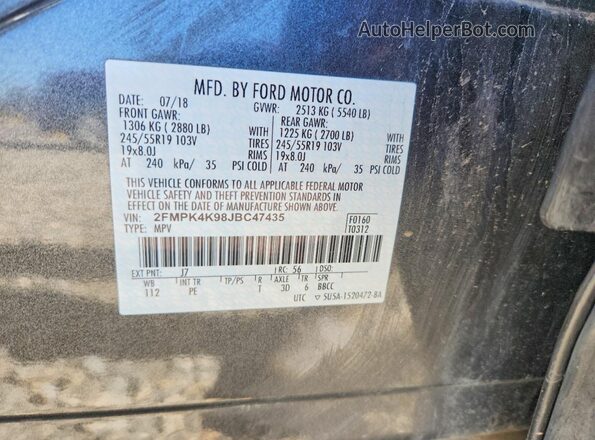 2FMPK4K98JBC47435 2018 FORD EDGE Gray Вид наклейки з VIN-кодом
