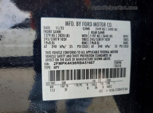 2FMPK4K98RBA51667 2024 FORD EDGE Black Vista de la etiqueta del VIN