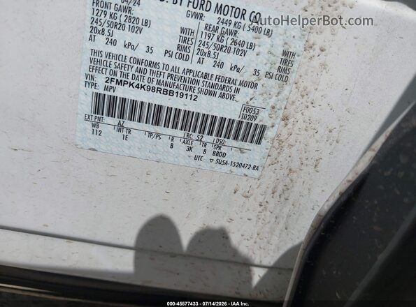2FMPK4K98RBB19112 2024 FORD EDGE White Vista del compartimento del motor