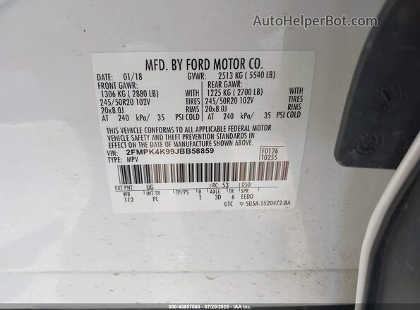 2FMPK4K99JBB58859 2018 FORD EDGE Белый Вид подкапотного пространства