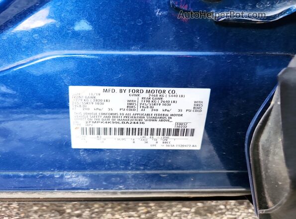 2FMPK4K99LBA24436 2020 FORD EDGE Синий Вид подкапотного пространства