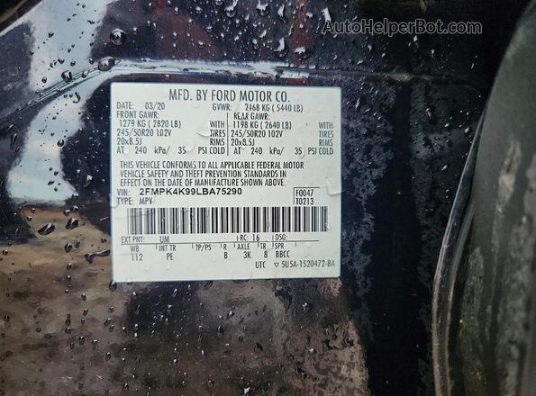 2FMPK4K99LBA75290 2020 FORD EDGE Black Вид наклейки з VIN-кодом