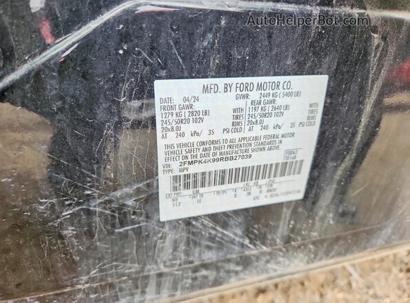 2FMPK4K99RBB27039 2024 FORD EDGE Черный Вид наклейки с VIN-кодом