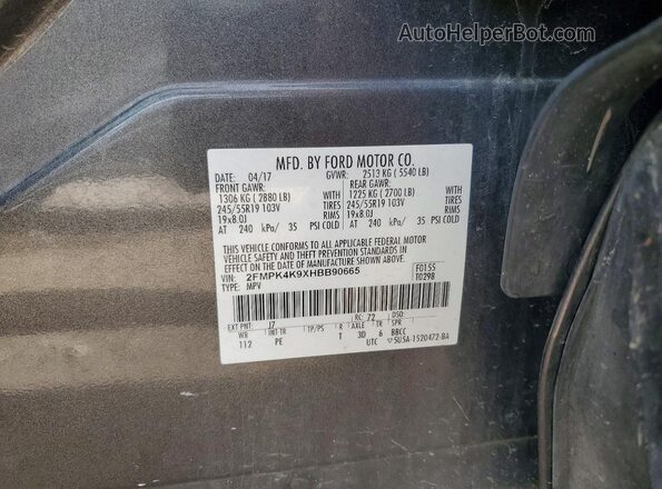 2FMPK4K9XHBB90665 2017 FORD EDGE Gray VIN կոդի պիտակի տեսք