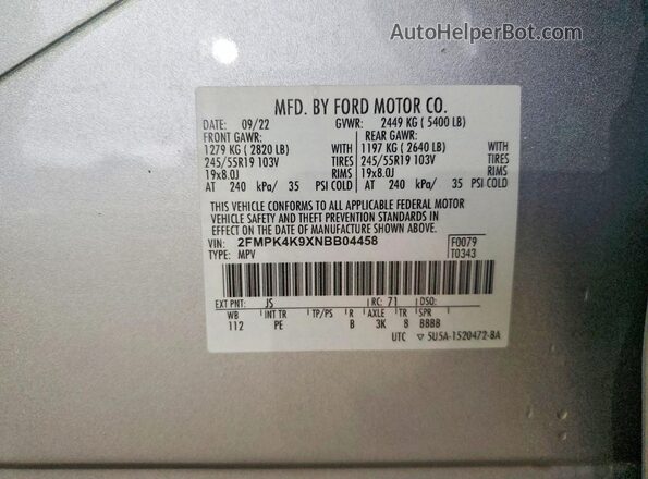 2FMPK4K9XNBB04458 2022 FORD EDGE Silver Вид підкапотного простору