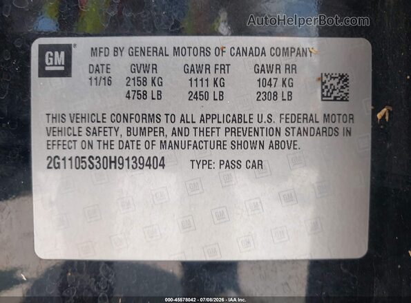 2G1105S30H9139404 2017 CHEVROLET IMPALA Black Engine compartment view