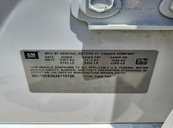 2G1105S30J9118106 2018 CHEVROLET IMPALA White ძრავის განყოფილების ხედი