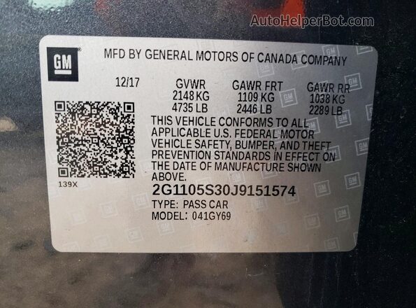 2G1105S30J9151574 2018 CHEVROLET IMPALA Серый Вид наклейки с VIN-кодом