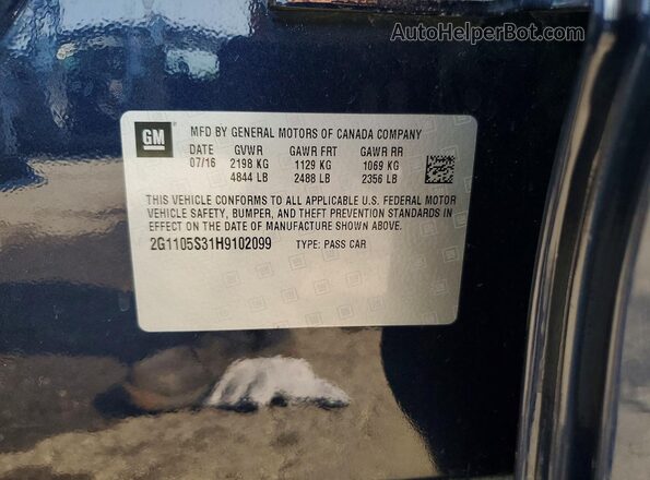 2G1105S31H9102099 2017 CHEVROLET IMPALA Blue Widok komory silnika