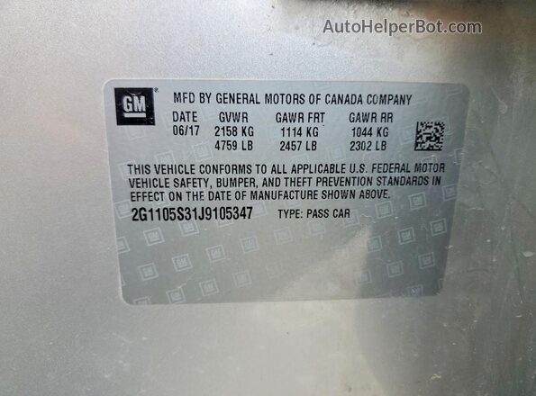 2G1105S31J9105347 2018 CHEVROLET IMPALA Silver Շարժիչի բաժամունքի տեսք