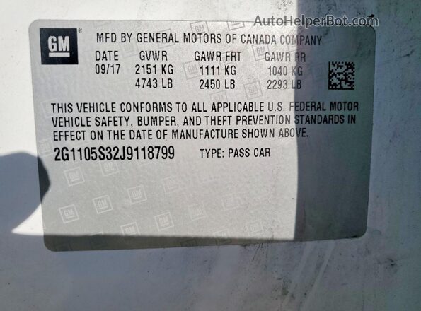 2G1105S32J9118799 2018 CHEVROLET IMPALA White Շարժիչի բաժամունքի տեսք