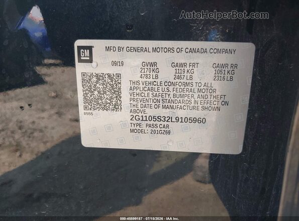 2G1105S32L9105960 2020 CHEVROLET IMPALA Черный Вид подкапотного пространства