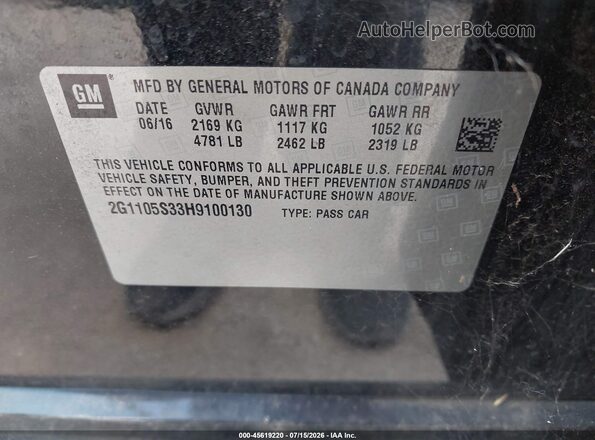 2G1105S33H9100130 2017 CHEVROLET IMPALA Black Вид підкапотного простору