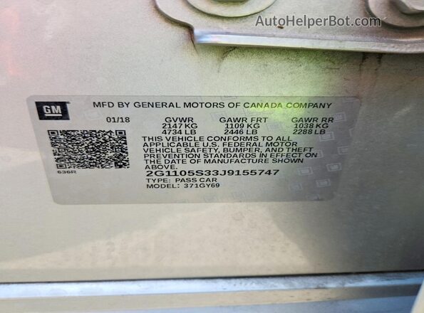 2G1105S33J9155747 2018 CHEVROLET IMPALA Silver Շարժիչի բաժամունքի տեսք