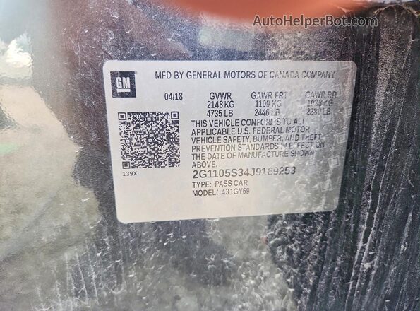 2G1105S34J9169253 2018 CHEVROLET IMPALA Gray Вид підкапотного простору
