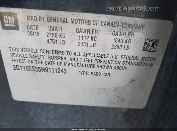 2G1105S35H9111243 2017 CHEVROLET IMPALA Black Engine compartment view