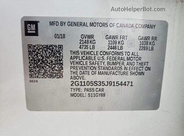 2G1105S35J9154471 2018 CHEVROLET IMPALA White ძრავის განყოფილების ხედი