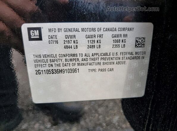 2G1105S36H9103961 2017 CHEVROLET IMPALA Black Вид підкапотного простору