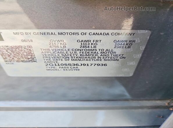 2G1105S36J9177936 2018 CHEVROLET IMPALA Gray Շարժիչի բաժամունքի տեսք