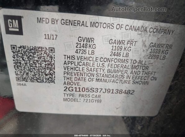 2G1105S37J9138482 2018 CHEVROLET IMPALA Black Engine compartment view