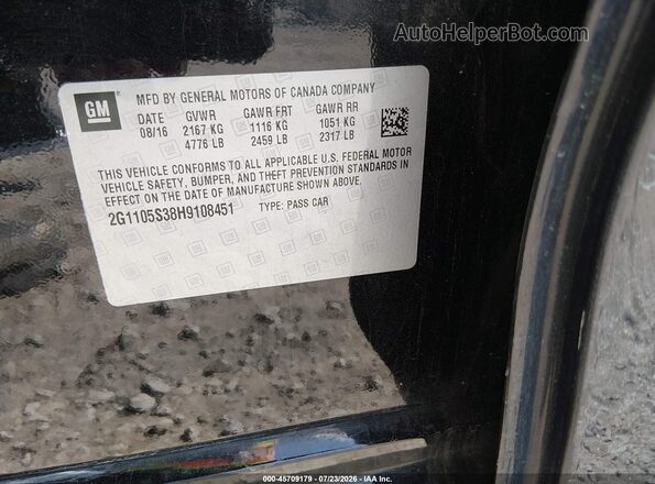 2G1105S38H9108451 2017 CHEVROLET IMPALA Черный Вид подкапотного пространства