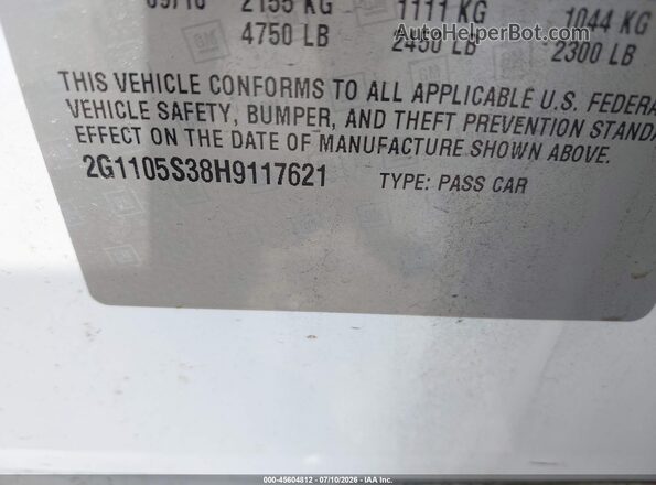 2G1105S38H9117621 2017 CHEVROLET IMPALA White Vista del compartimento del motor