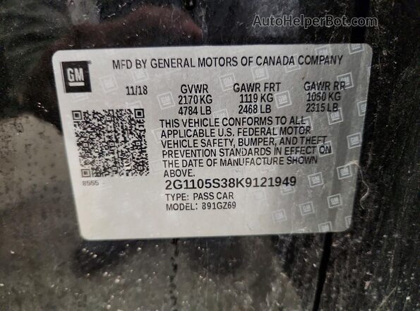 2G1105S38K9121949 2019 CHEVROLET IMPALA Black ძრავის განყოფილების ხედი