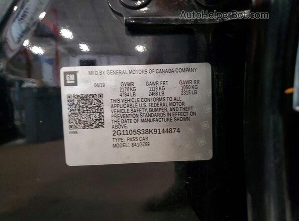 2G1105S38K9144874 2019 CHEVROLET IMPALA Черный Вид наклейки с VIN-кодом