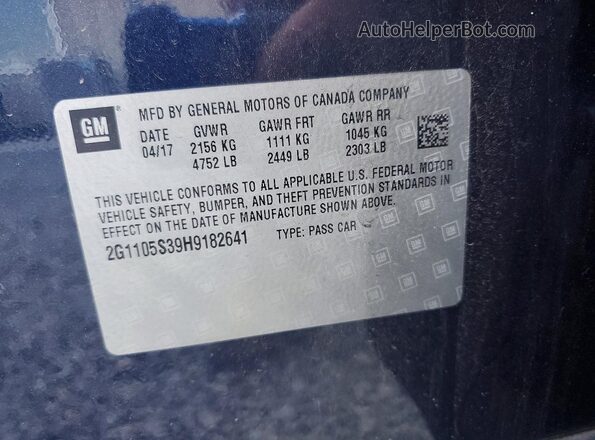 2G1105S39H9182641 2017 CHEVROLET IMPALA Blue Շարժիչի բաժամունքի տեսք