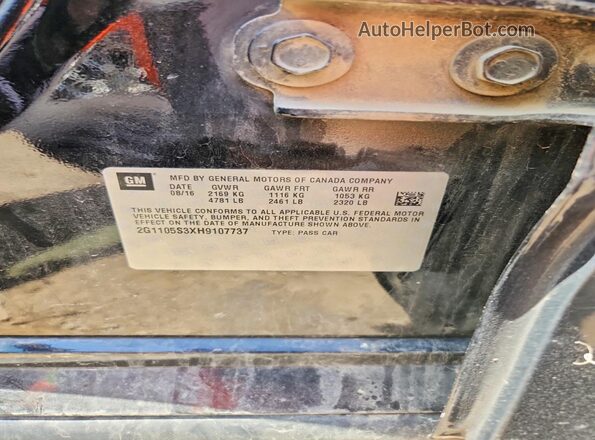 2G1105S3XH9107737 2017 CHEVROLET IMPALA Black Вид підкапотного простору