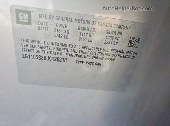 2G1105S3XJ9120218 2018 CHEVROLET IMPALA Silver Vista del compartimento del motor