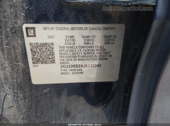 2G1105S3XJ9131042 2018 CHEVROLET IMPALA Синий Вид подкапотного пространства