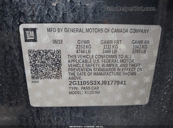 2G1105S3XJ9177941 2018 CHEVROLET IMPALA Black Widok komory silnika