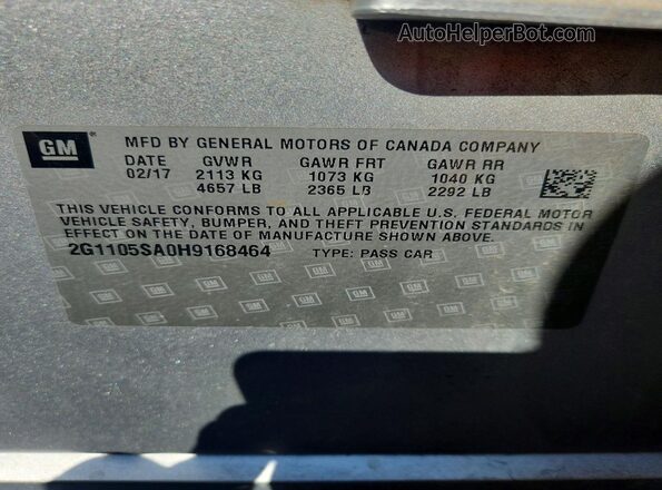 2G1105SA0H9168464 2017 CHEVROLET IMPALA Silver Engine compartment view