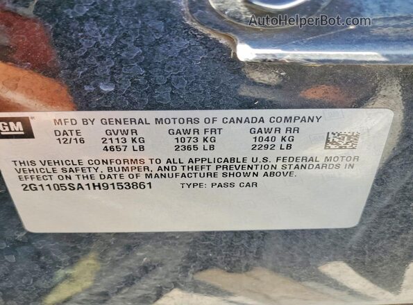 2G1105SA1H9153861 2017 CHEVROLET IMPALA Black Widok komory silnika