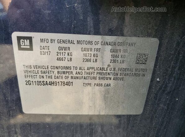 2G1105SA4H9178401 2017 CHEVROLET IMPALA Blue Engine compartment view
