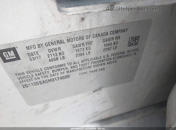 2G1105SA5H9174888 2017 CHEVROLET IMPALA Silver Engine compartment view