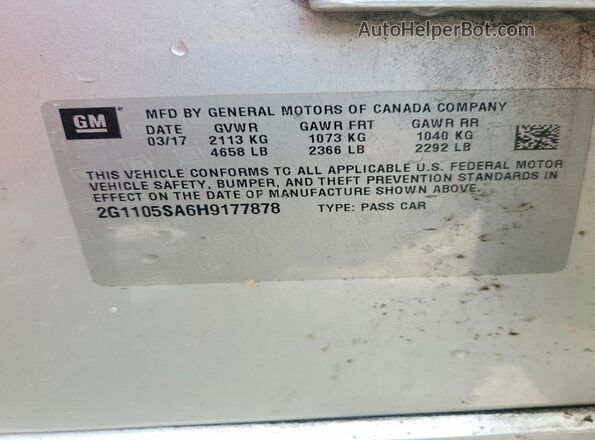 2G1105SA6H9177878 2017 CHEVROLET IMPALA Silver Engine compartment view