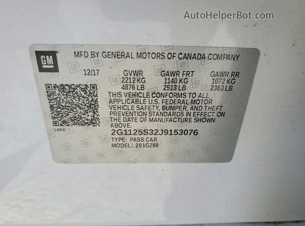 2G1125S32J9153076 2018 CHEVROLET IMPALA Белый Вид подкапотного пространства