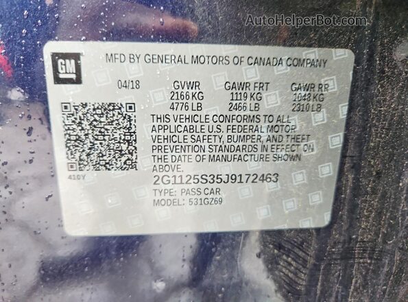 2G1125S35J9172463 2018 CHEVROLET IMPALA Blue Vista del compartimento del motor