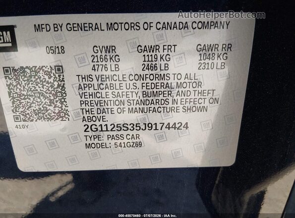 2G1125S35J9174424 2018 CHEVROLET IMPALA Blue Շարժիչի բաժամունքի տեսք