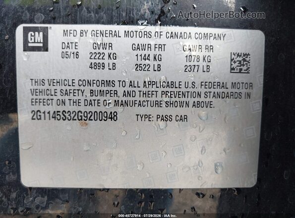 2G1145S32G9200948 2016 CHEVROLET IMPALA Black Engine compartment view