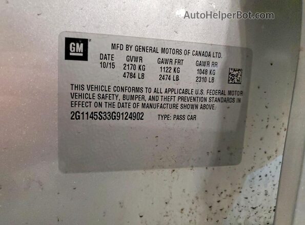 2G1145S33G9124902 2016 CHEVROLET IMPALA Silver ძრავის განყოფილების ხედი