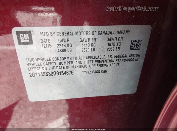 2G1145S33G9154675 2016 CHEVROLET IMPALA Red Engine compartment view