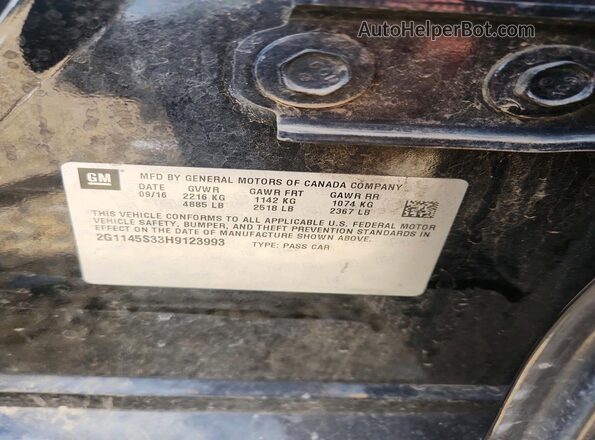 2G1145S33H9123993 2017 CHEVROLET IMPALA Черный Вид наклейки с VIN-кодом